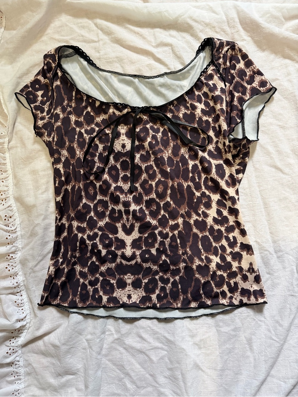 Leopard Print Scoop Neck Women's Top - Brown